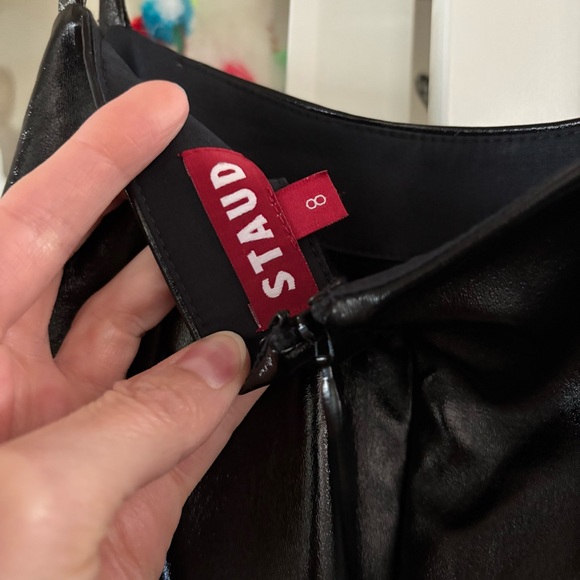 Staud Vegan Leather Dress with Yin Yang Beaded Fringe Hem size 8 fits small - Picture 5 of 5